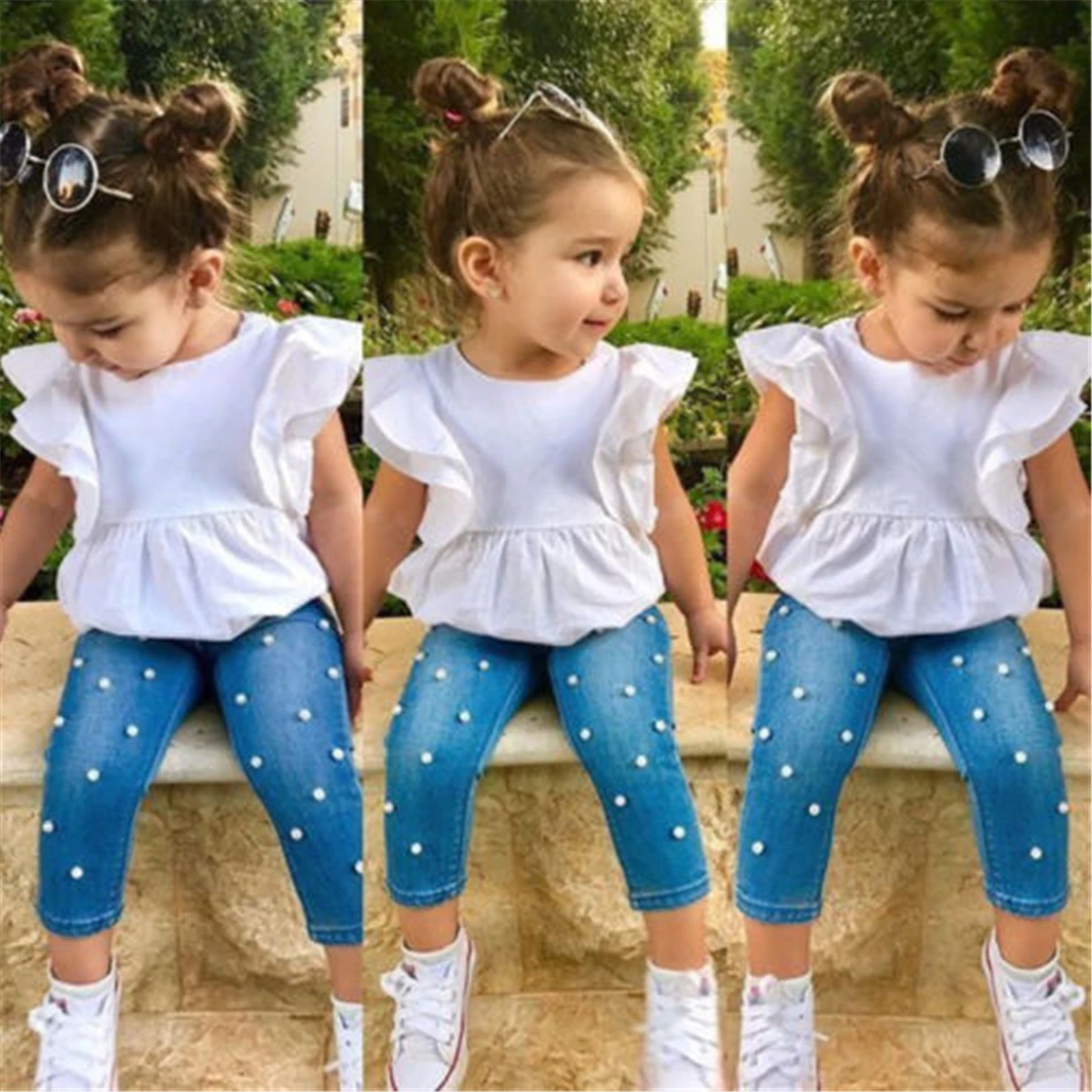 Комплект из 2 предметов для маленьких девочек футболка без рукавов 100% хлопка с