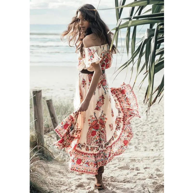 Богемное праздничное летнее пляжное платье 2018 цыганское этническое женское с