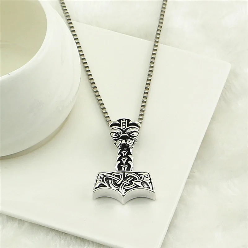 10 шт./лот Raytheon Hammer Mjolnir ожерелье Nordic Viking Amulet кулон мужское коробка цепи оптовая