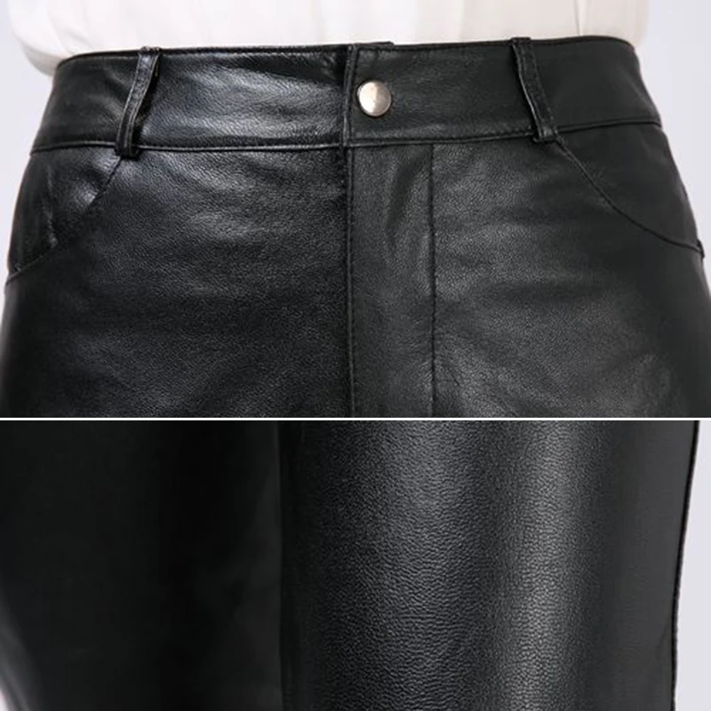 

2019 New Women Goatskin Genuine Leather Pants Office Lady Slim Plus Size 4XL Black Pencil Pants Natural Real Leather Trousers