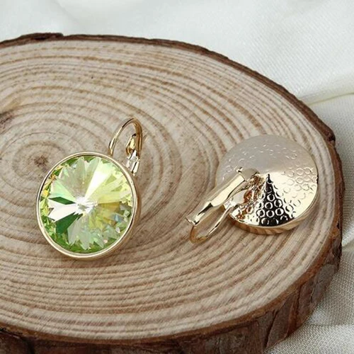 18K gold plated Серьги-капли, простой дизайн,, 14 мм, круглые серьги с французским крючком, сделаны с австрийскими кристаллами, E0098-2 для ушей - Окраска металла: 18K gold plated