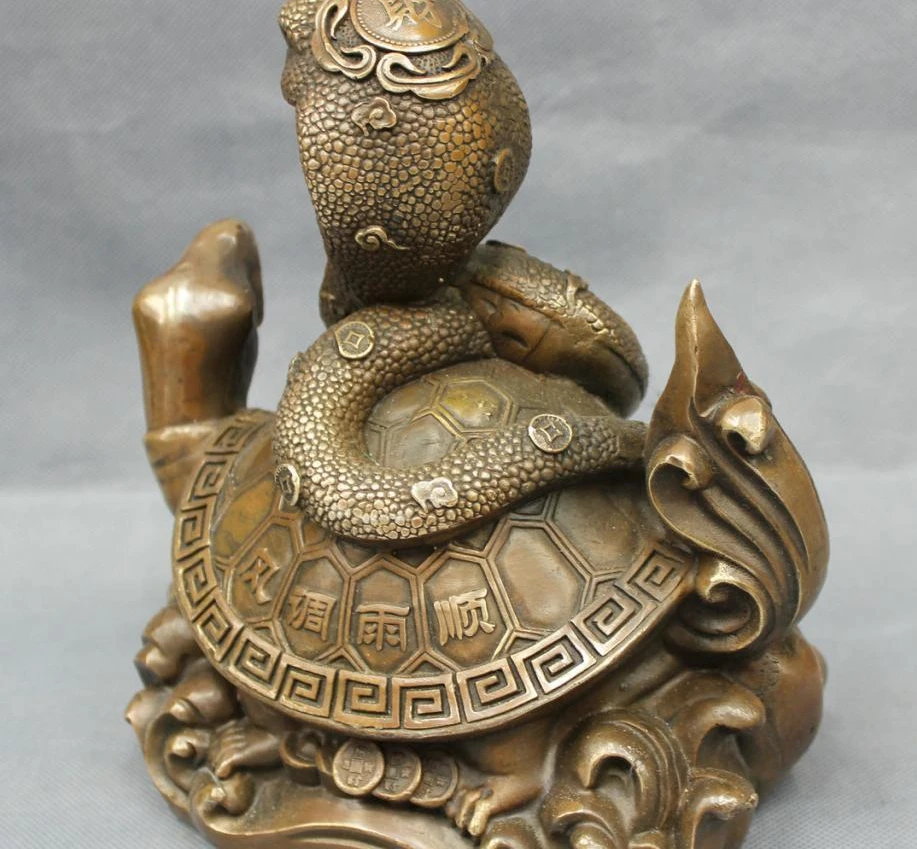 8 &quotКитайская бронзовая Медь фэншуй монета богатства змея езда статуя дракона