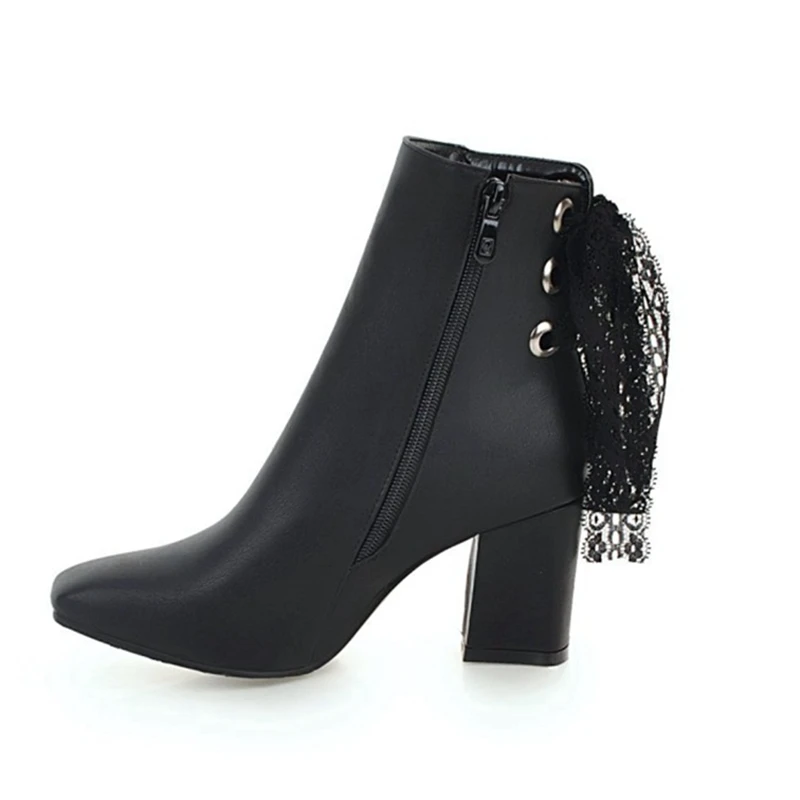 Black velvet REAVE CAT/ботильоны из pu искусственной кожи на шнуровке, на молнии, с квадратным носком, большой размер 46, на толстом высоком каблуке, Botas feminino mujer, женские, белые - Цвет: Black velvet