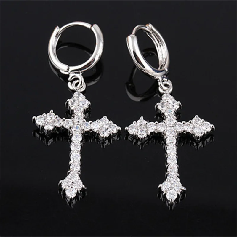 

Серьги женские медные с фианитами и крестом