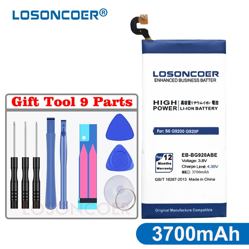 LOSONCOER 3700 мАч EB-BG920ABE батарея высокого качества для samsung Galaxy S6 G9200 G920f G920i G920A G925S батарея мобильного телефона