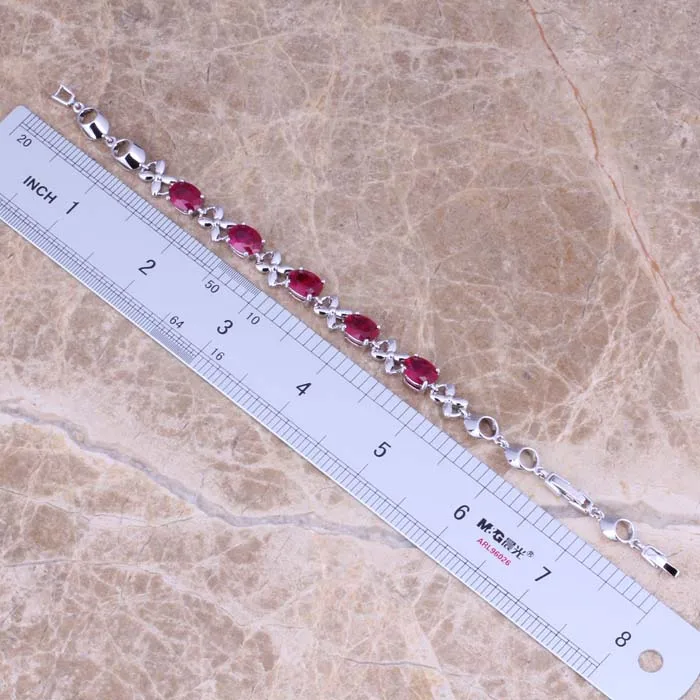 Красивый Красный кубический цирконий Посеребренная звеньевая цепочка овальный
