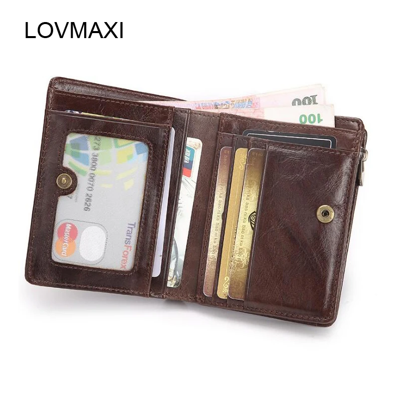 Мужские короткие кошельки LOVMAXI винтажные из 100% натуральной кожи с застежкой