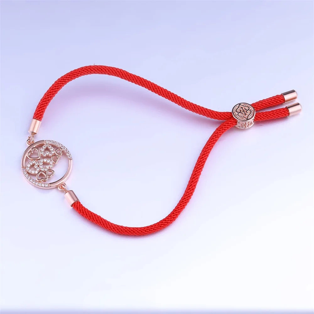 red-rose gold JUWANG Классический круглый Сердце Красный/Черный Браслет-веревочка для женщин и девочек красная нить CZ браслет модный подарок ювелирной дружбы - Окраска металла: red-rose gold