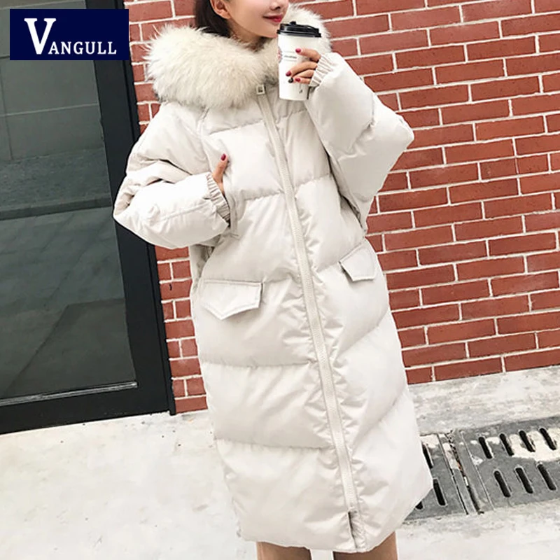 Женские парки с капюшоном Vangull теплые однотонные Длинные свободные пальто на