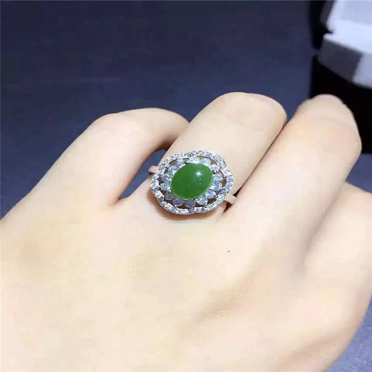 

KJJEAXCMY boutique jewels S925 pure silver inlay natural jade pendant necklace + ring 2 pieces of suit xiaoye flower type la