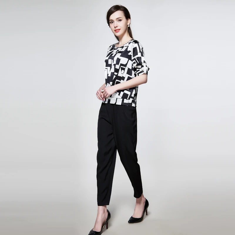 Повседневные женские брюки из натурального шелка весна лето 2019 офисные деловые