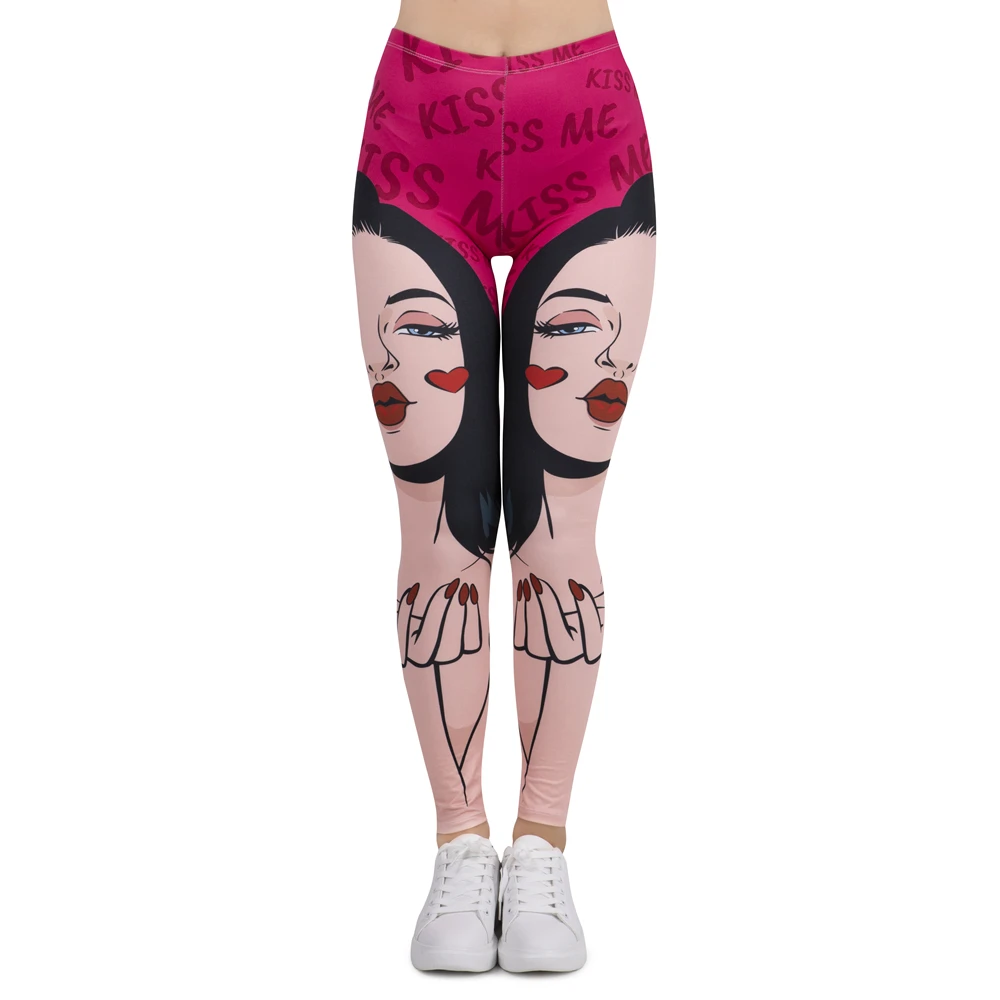 Women Legging KISS ME Printing Leggins Slim High Elasticity Legins Popular Fitness Leggings Female Pants | Женская одежда