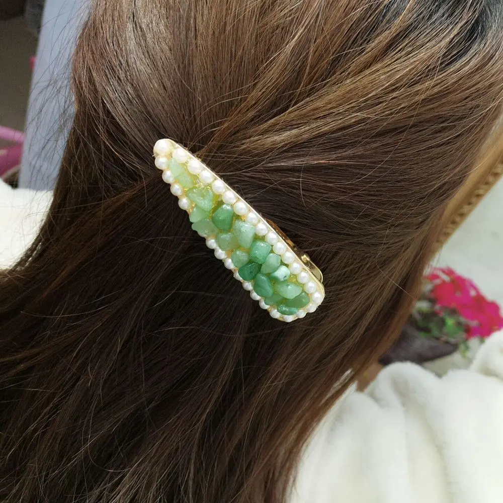 New Summer Fresh Green Purple Orange Colorful Stones Pearls Hair Clip For Women Korean Barrettes Accessories Pearl Hairpins | Красота и