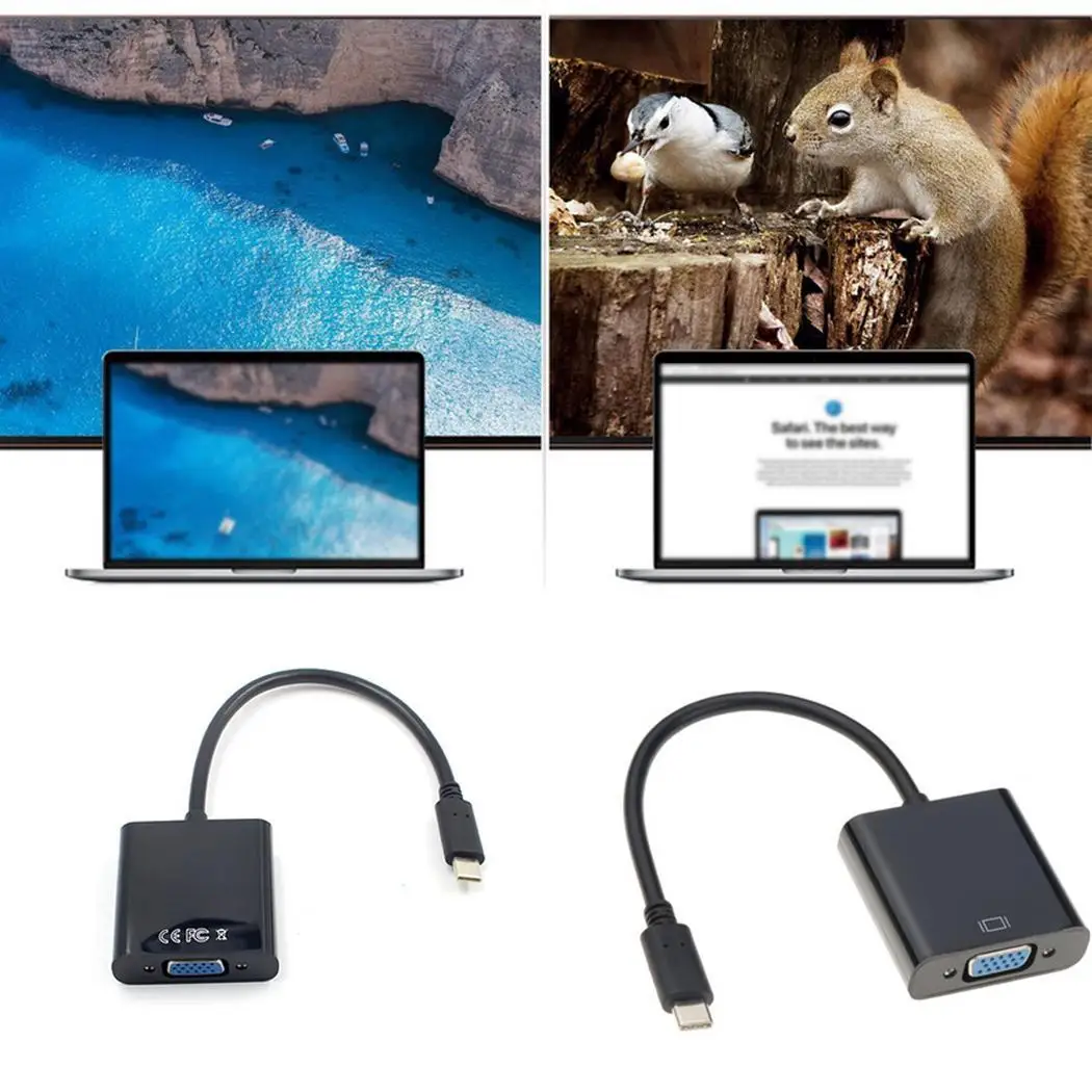 Type C для VGA адаптер конвертер кабель 12 см/4 7 дюймов USB 3 1 Macbook черный|Кабели VGA| |