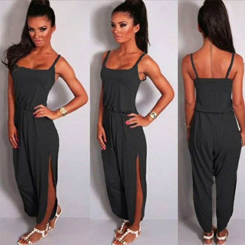 Fioday 2018 Women Summer Casual Jumpsuit Cotton Spaghetti Strap Elegant Backless High Split Jumpsuits Homewear Long Pants Female |