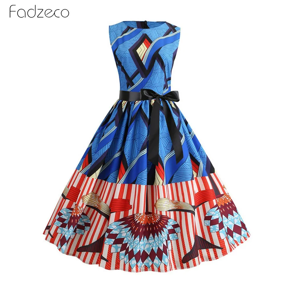 Fadzeco 2019 Новые африканские платья для женщин круглый вырез ТРАПЕЦИЕВИДНОЕ Мини