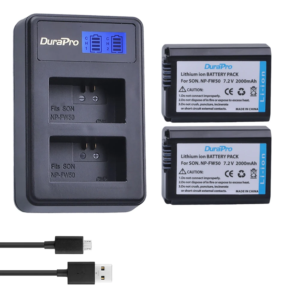 

2pc For Sony NP-FW50 NP FW50 FW50 Battery + LCD Charger For Sony A6000 NEX-7 NEX 5N F3 NEX-3D NEX-3DW NEX-3K NEX-5C Alpha 7R II