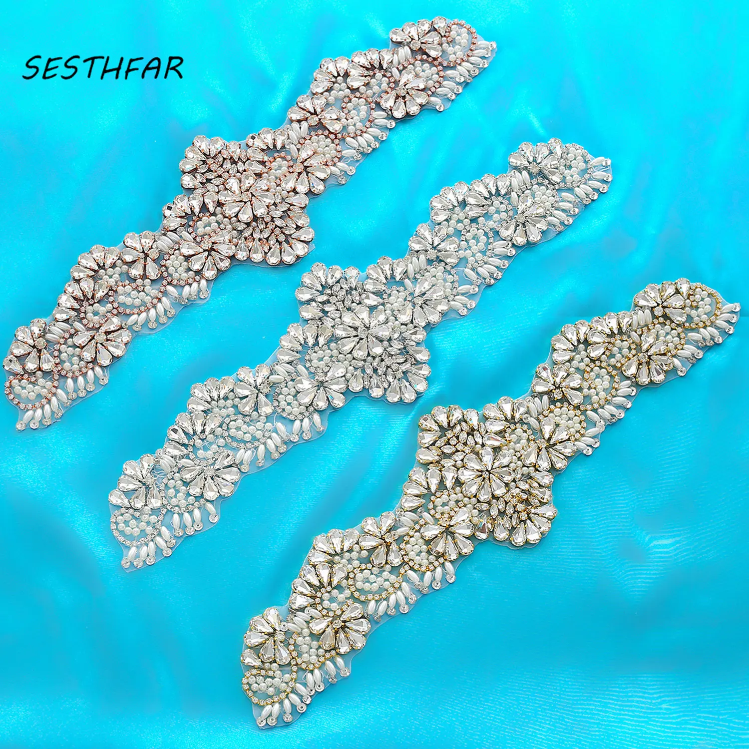 Свадебные платья для невесты пояс жемчуг стразы аппликация отделка розовое золото хрустальные аксессуары