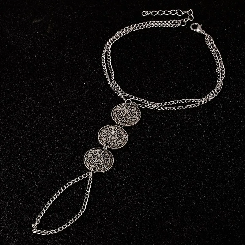 Античная Для женщин летом ноги Jewelry Винтаж Турецкая Серебряные штампованные монеты ведомого цепи носком пляж Племенной Сандалии для девочек ножной браслет Средства ухода за кожей стоп для девочек