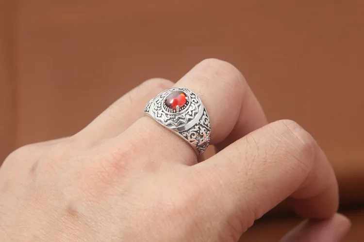 FNJ 925 Серебряное кольцо с крестом, ювелирное изделие, красный камень циркон, хорошее Серебро S925 пробы Thail, кольца для мужчин, регулируемый размер 7,5-12