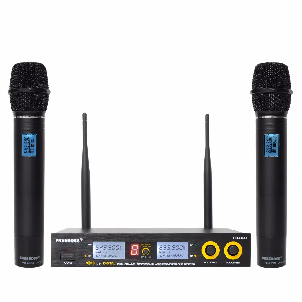 FB U09 двухсторонний цифровой UHF беспроводной микрофон с 2 металлическими ручками