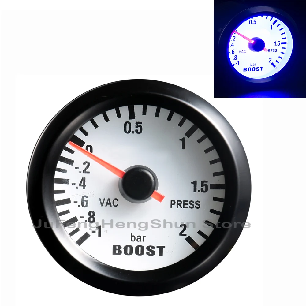 

12V Car Turbo Boost Gauge 2 inch 52mm Pointer Meter 1~2 Bar Vacuum Press / vac Gauges Gasoline Auto indicator instrument