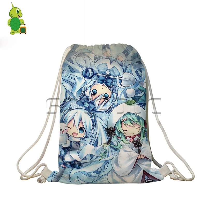 Аниме VOCALOID Hatsune Miku мешок с кулиской с принтом для женщин и мужчин повседневные дорожные сумки на плечо для мальчиков и девочек Мультяшные сумки для хранения книг - Цвет: 15