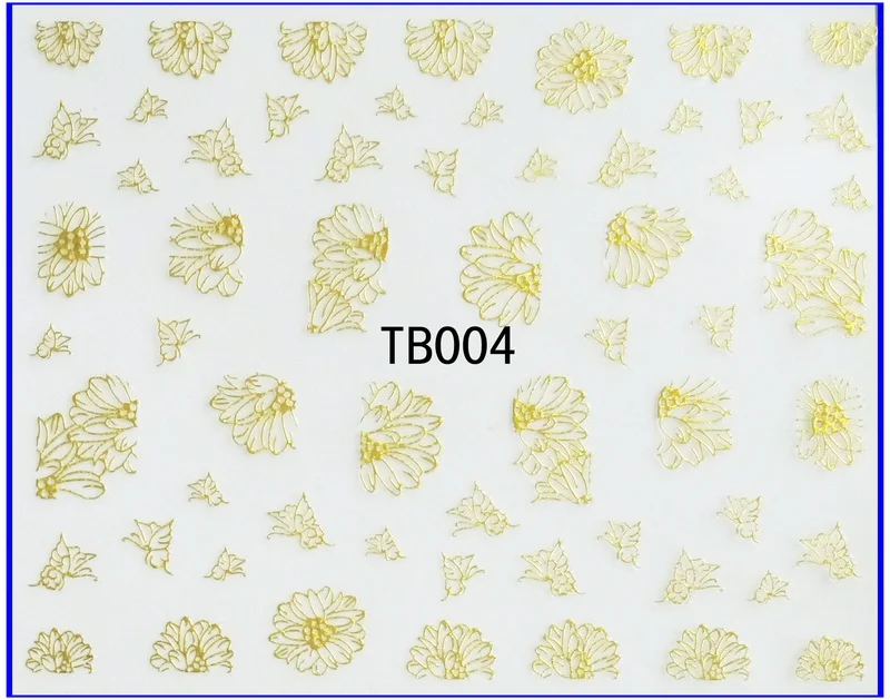 TB004 GOLD 1х самоклеющиеся золотые и Серебристые 3D наклейки для дизайна ногтей, металлические наклейки, слайдер, тату, цветок, Камелия, Бабочка, азалия, TB04-06 - Цвет: TB004 GOLD