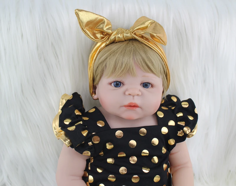 2" Полный силиконовый корпус Reborn Girl Baby Doll Игрушки 55 см Новорожденные принцесса младенцы кукла светлые волосы подарок на день рождения Дети Brinquedos