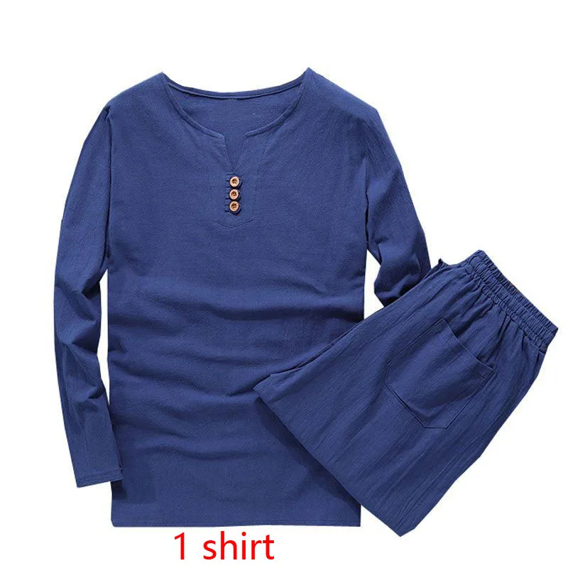 Blue(1 shirt) MFERLIER Демисезонный рубашка мужская 5XL 6XL 7XL 8XL 9XL 10XL Большие размеры Хлопок Лен Длинные рукава бюст 155 см Большие размеры мужские рубашки - Цвет: Blue(1 shirt)