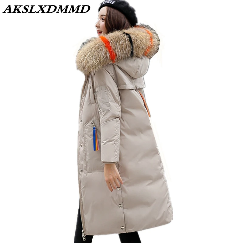 Женское хлопковое пальто с капюшоном и меховым воротником утепленная длинная
