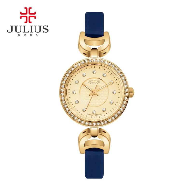 

JULIUS Watches Clock Quartz Wristwatches Relogio Feminino Women Alloy Buckle Round Leather Stainless Steel Saat with Watch Box