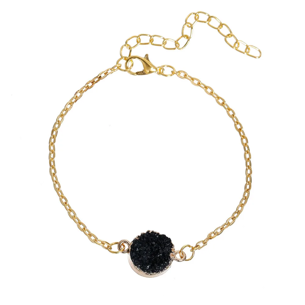 DoreenBeads Смола Drusy браслеты звено кабельная цепь Золотой цвет малахитовый