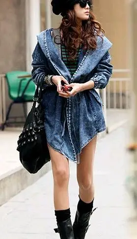 

Hooded Drawstring Waist Irregular Denim Jacket Cloak 2016 Winter Parkas High-Quality Women Jeans Chaquetas Cool Bomber Jacket