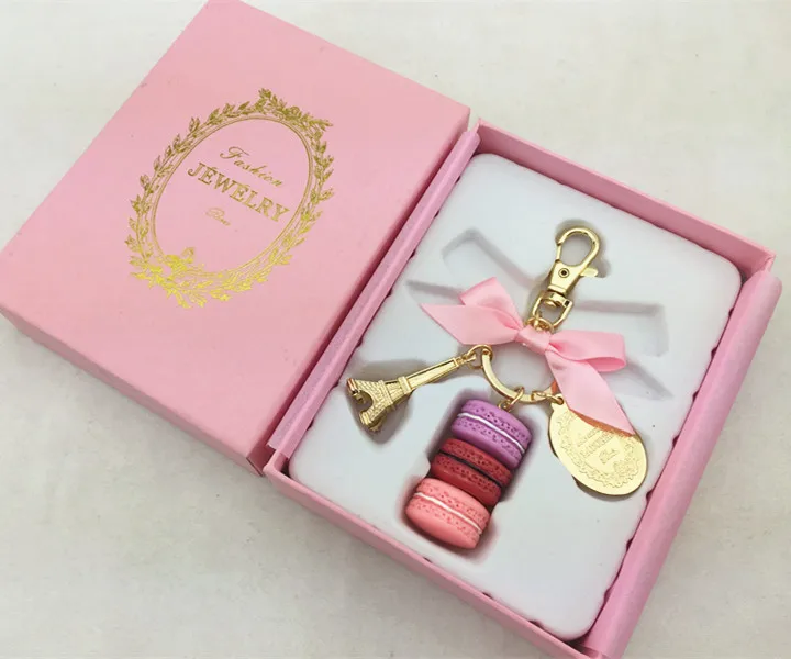 

Macaron Eiffel Tower pendant key chains for women girls gold color alloy bowknot bag charm car keychain key ring with gift box