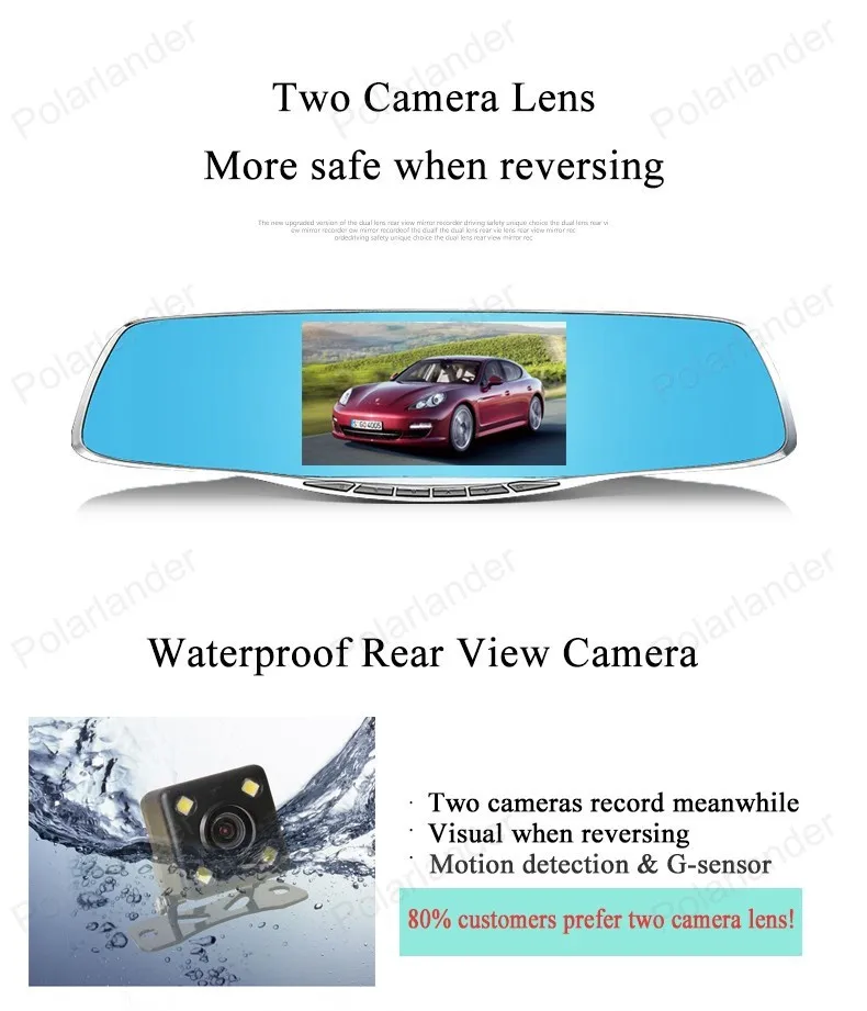 2016 Новый Модный Автомобильный цифровой видеорегистратор 4 3 дюймовый двойной