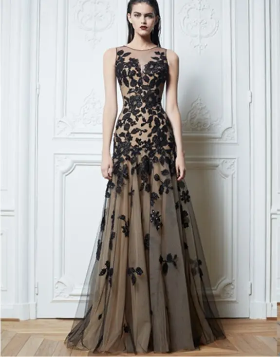 Бесплатная доставка 2018 новый дизайн длинные черные ручные аппликации вечерние