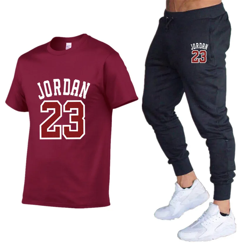 Jordan 23 летние мужские футболки+ брюки два предмета костюм качество короткий рукав Мужская Спортивная одежда Хлопок фитнес тренировки мужские наборы