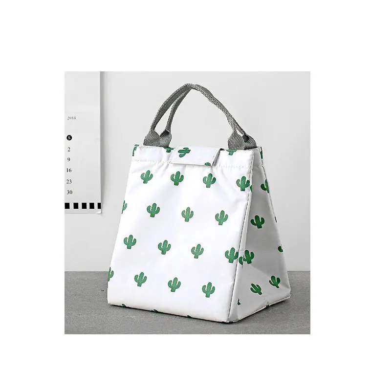 White cactus SIKOTE Холщовая Сумка для обеда, переносная изоляционная коробка для обеда для пикника, Термосумки для студентов, женские сумки для обеда, милый стиль - Цвет: White cactus