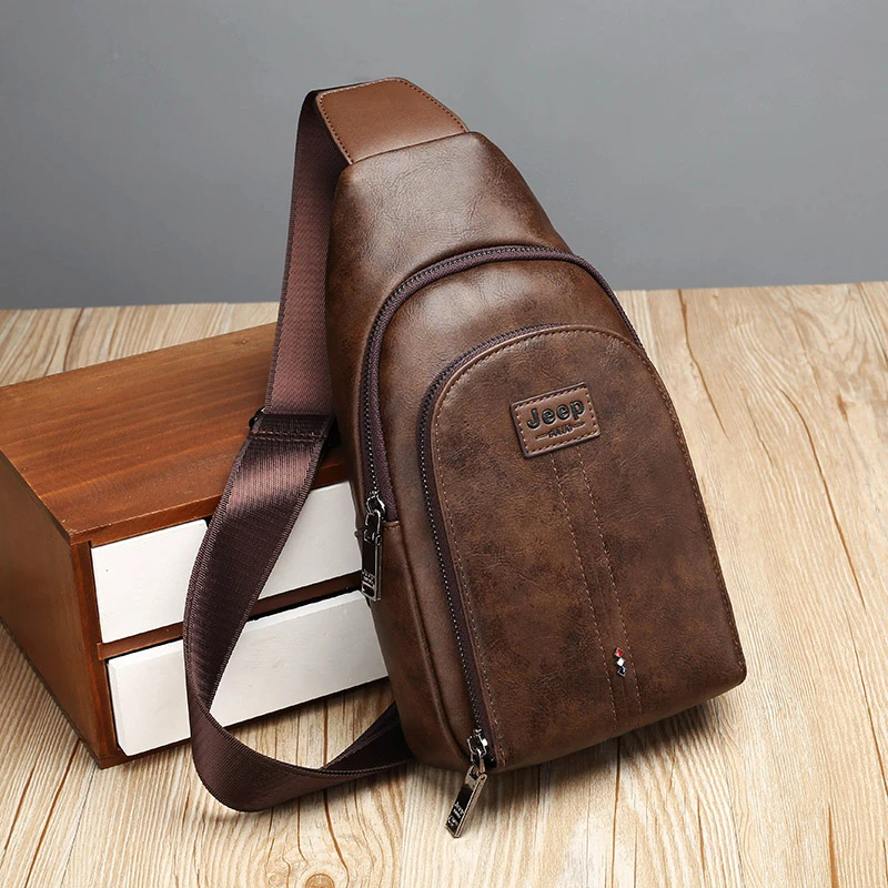 JEEP BULUO Brand Men Vintage Split Leather Satchel Man's Sling Bags High Quality Shoulder Chest Pack Bag For Young People Fangle
