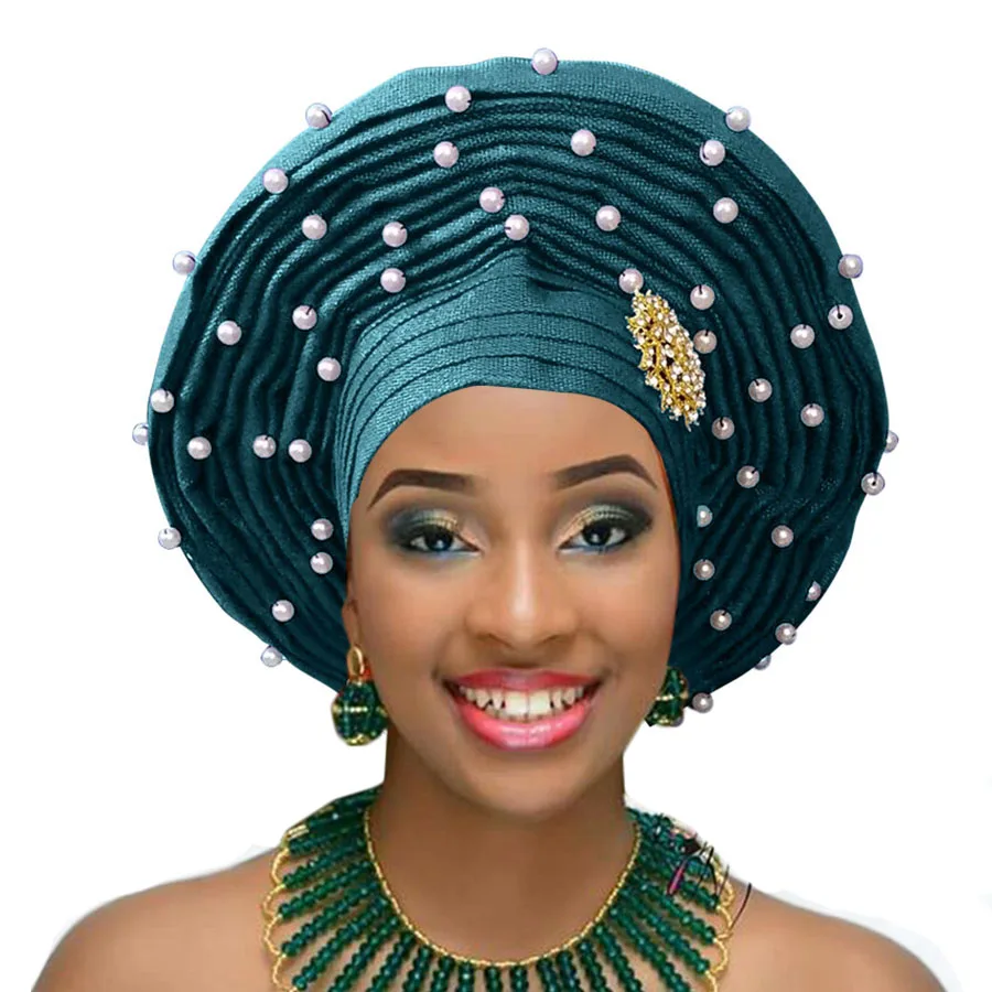 turquoise Aso oke головной убор с бисером aso oke нигерийский головной убор aso ebi африканский геле Авто геле Африканский головной убор - Цвет: turquoise