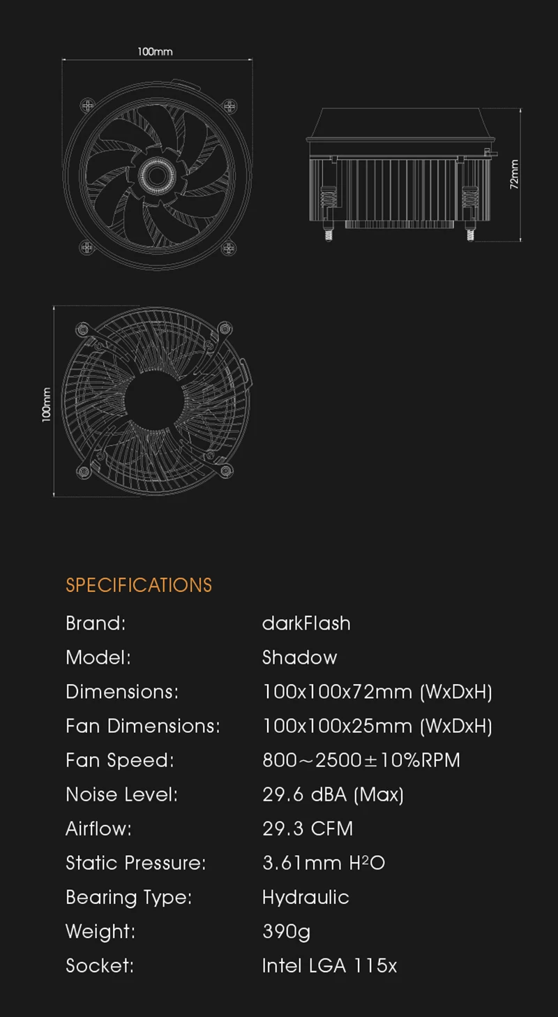 Darkflash PWM кулер для процессора AURA SYNC TDP 280 Вт двойной кольцевой светодиодный вентилятор 4pin радиатор кулер для охлаждения процессора для Intel Core i7/i5/i3 Shadow