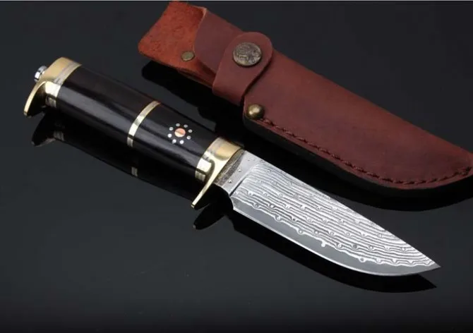 Миф коллекция Дамасские фиксированные ножи сандаловая ручка Походный нож