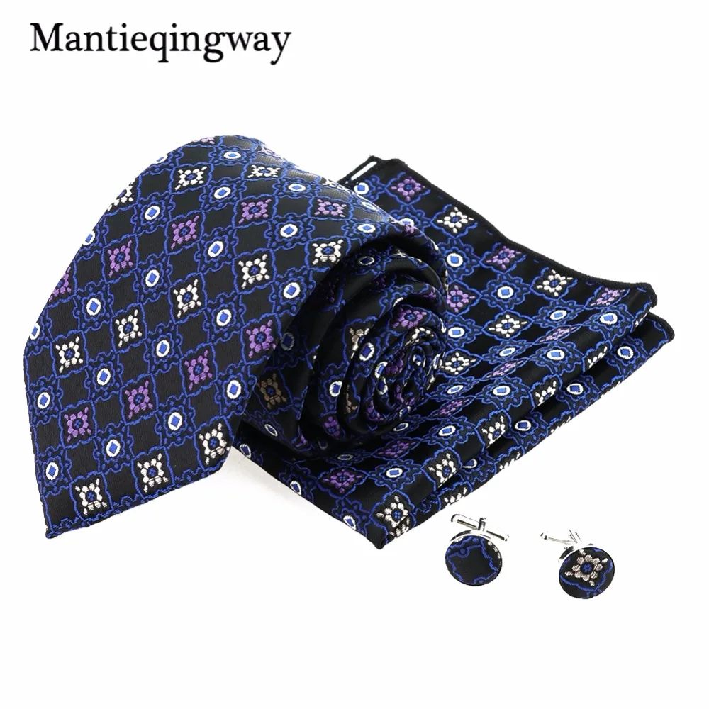 Mantieqingway 60 цветов галстук носовой платок Запонки Наборы для мужчин бизнес цветочные полосы печатных шеи галстук носовой Запонки Набор