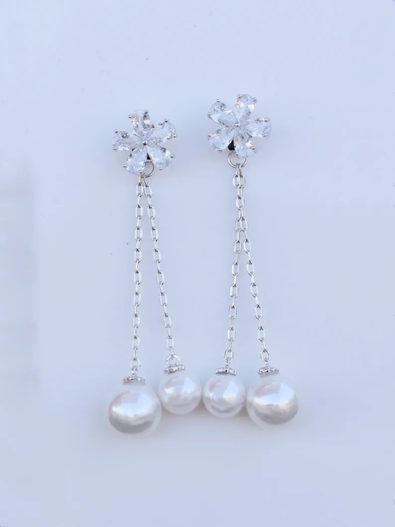 Серьги в форме цветка из кубического циркония длинные висячие серьги для женщин