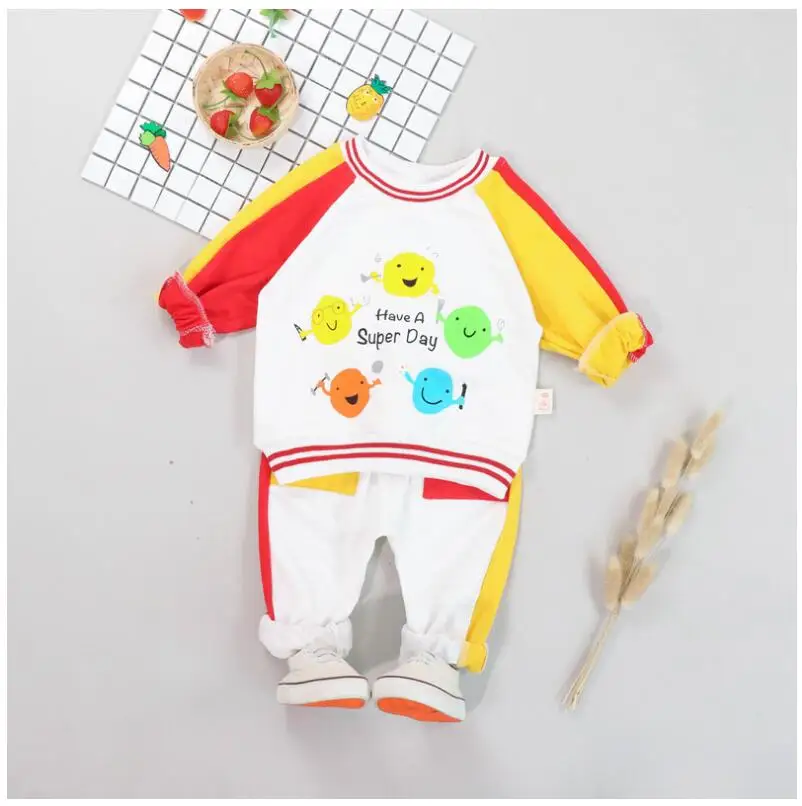 2019 New Toddler Infant Clothes Suit Baby Boys Girls Clothing Sets Cartoon Smiling Face T Shirt Pants Kids Children Costume |