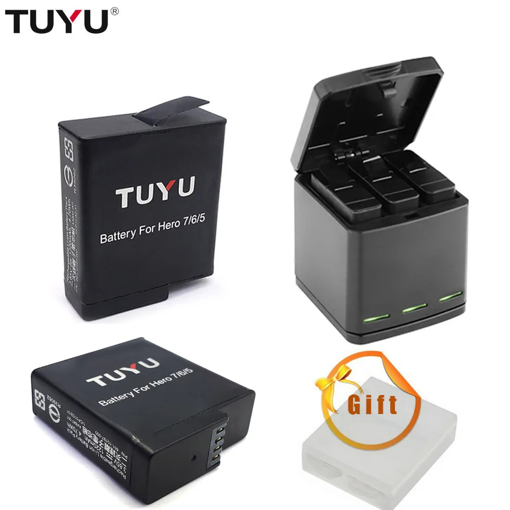 Высококачественное зарядное устройство TUYU с тремя USB-портами и батареей для Gopro