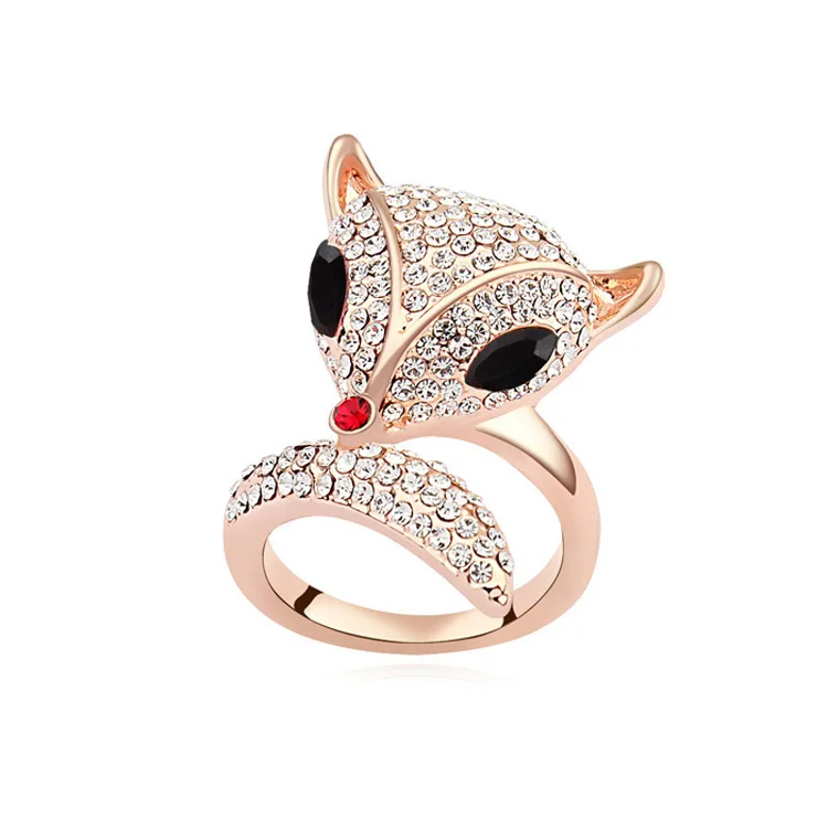 Женское Обручальное кольцо с кристаллами Сваровски золотистого цвета|ring crystal|fox