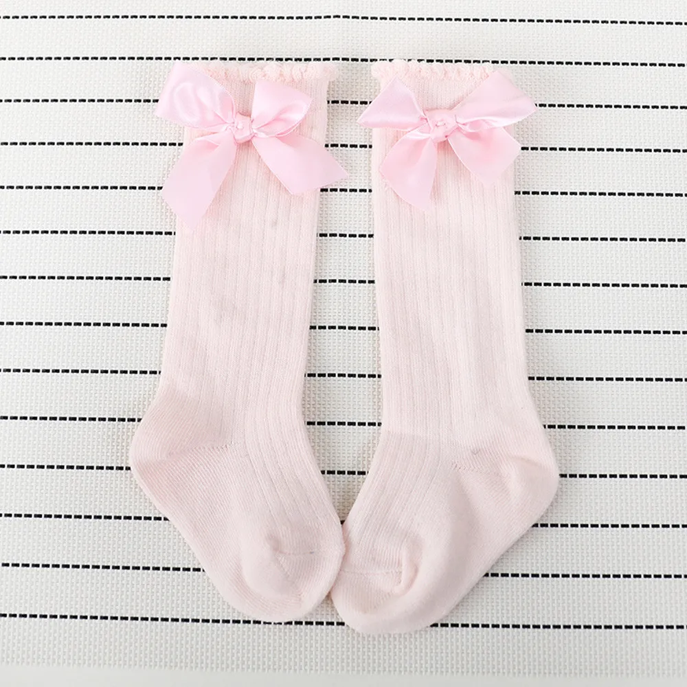 

New Kids Socks Toddlers Girls Big Bow Knee High Long Soft Cotton Lace baby Socks Kids HOOLER