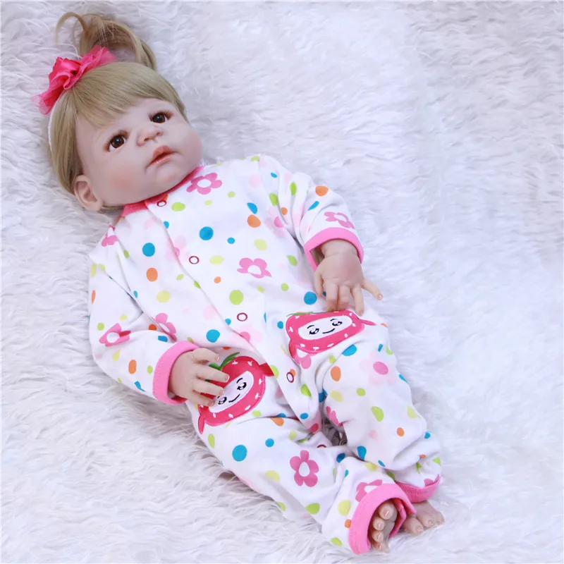 

Full silicone reborn baby dolls for sale 22" blonde hair girl newborn babies dolls toys bonecas reborn